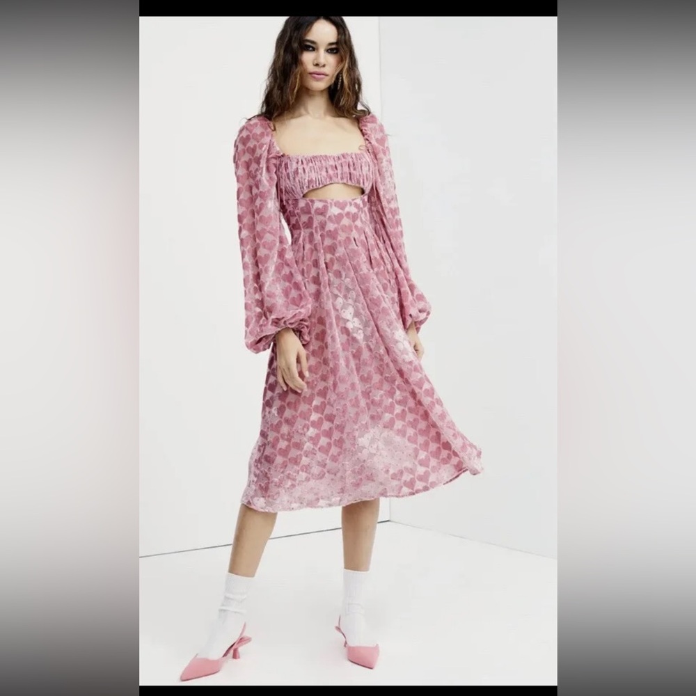 For Love Lemons Nikki Heart Burnout Cute Romantic Midi Dress